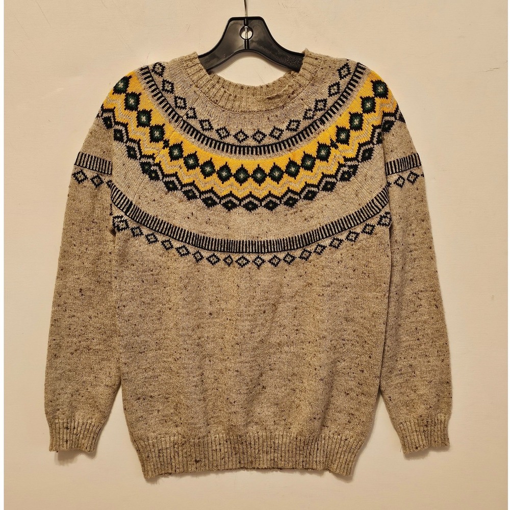 Weatherproof Vintage Womens Fair Isle Yoke Sweater Tan Yellow Speckled Small JT3 - Picture 1 of 5
